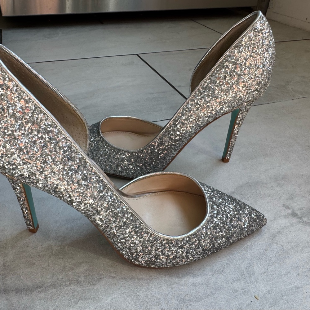 Betsey Johnson Sparkling Silver Heels